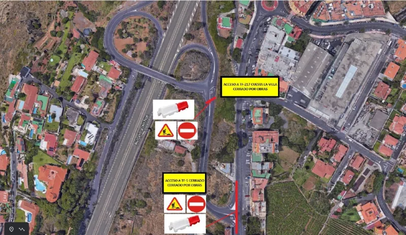 Cerrada la TF-5 en el acceso por Cuesta de la Villa.