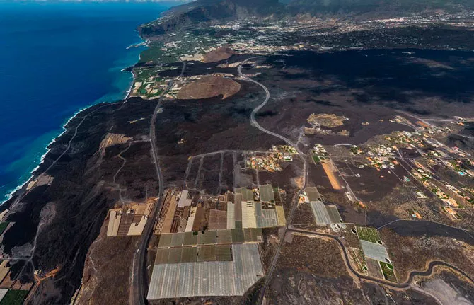 Parte de la zona afectada por la erupción volcánica en La Palma.