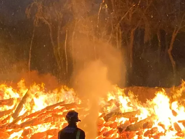 Un bombero frente a al fuego durante el incendio forestal de Tenerife en 2024.