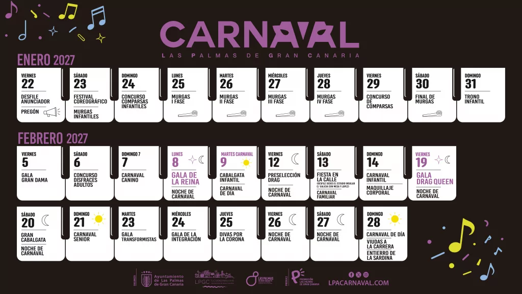 Programa de los días del Carnaval de Las Palmas de Gran Canaria