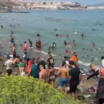 Momentos posteriores a la entrada masiva de personas a la Ciudad Autónoma de Ceuta.