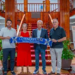 Jordi Torres, Director deportivo del CD Tenerife Femenino, Fátima Lemes, alcaldesa de Arona, Sergio Batista, Presidente del CD Tenerife Femenino y Julio Luis Pérez, Vicepresidente del CD Tenerife Femenino.