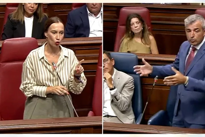 Nira Fierro y Manuel Domínguez durante el Pleno del Parlamento de Canarias.