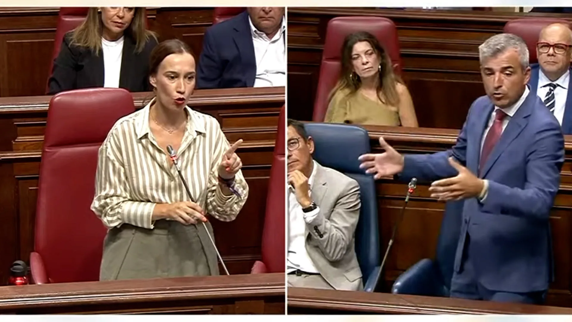 Nira Fierro y Manuel Domínguez durante el Pleno del Parlamento de Canarias.